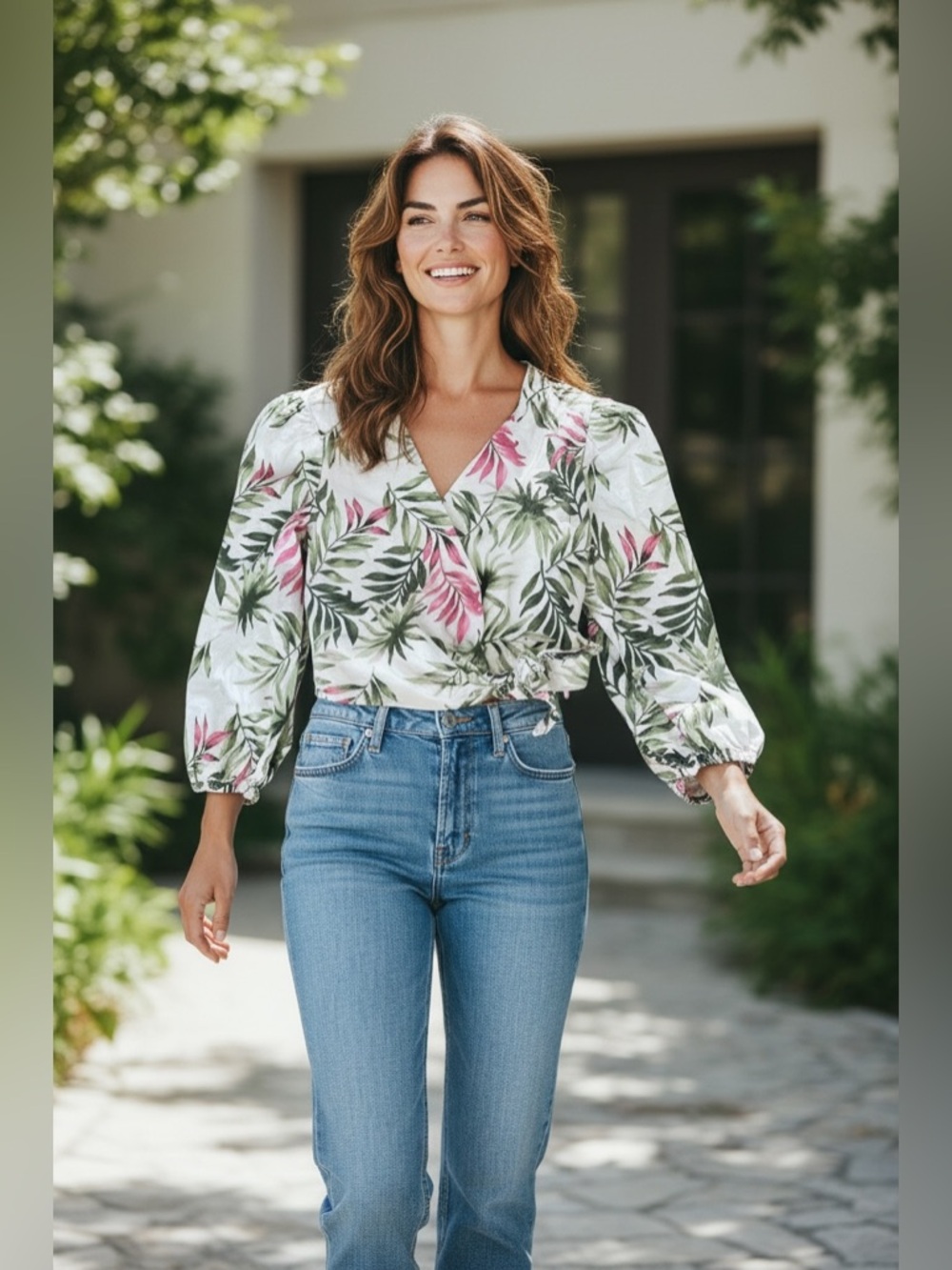 🌸 Gal Meets Glam Collection Tropical Wrap Crop Top - Size 8